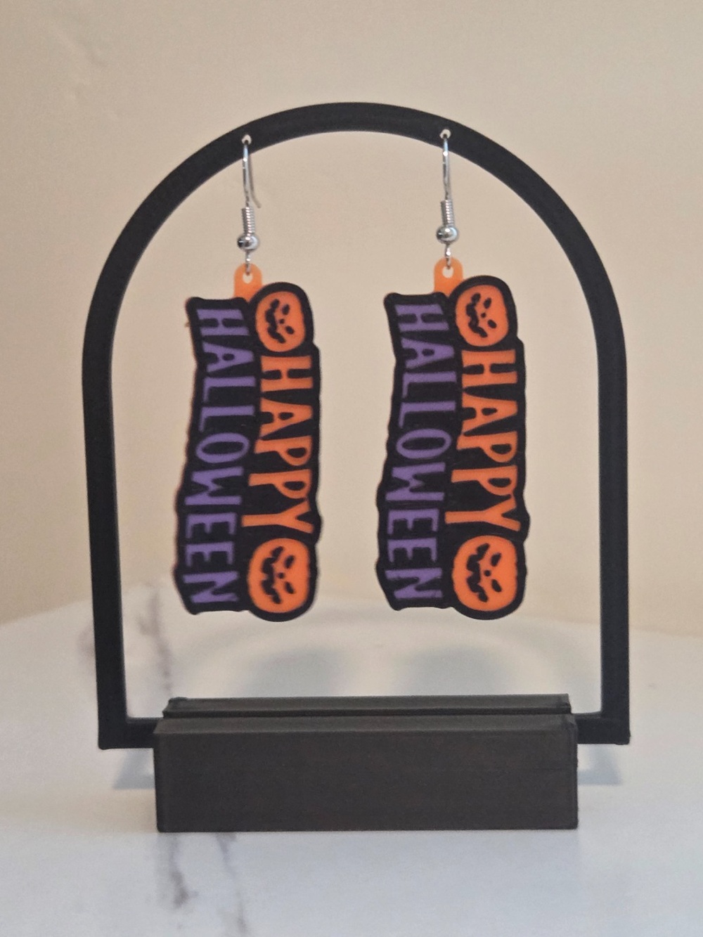 Happy Halloween Orange & Purple Dangle Earrings